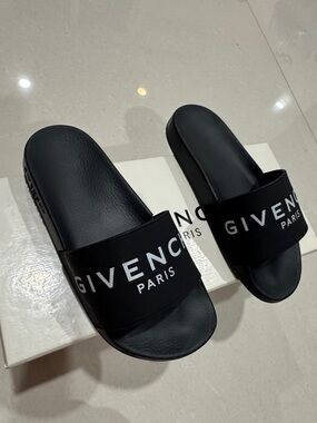 Givenchy Black Slide Sandals with White Logo